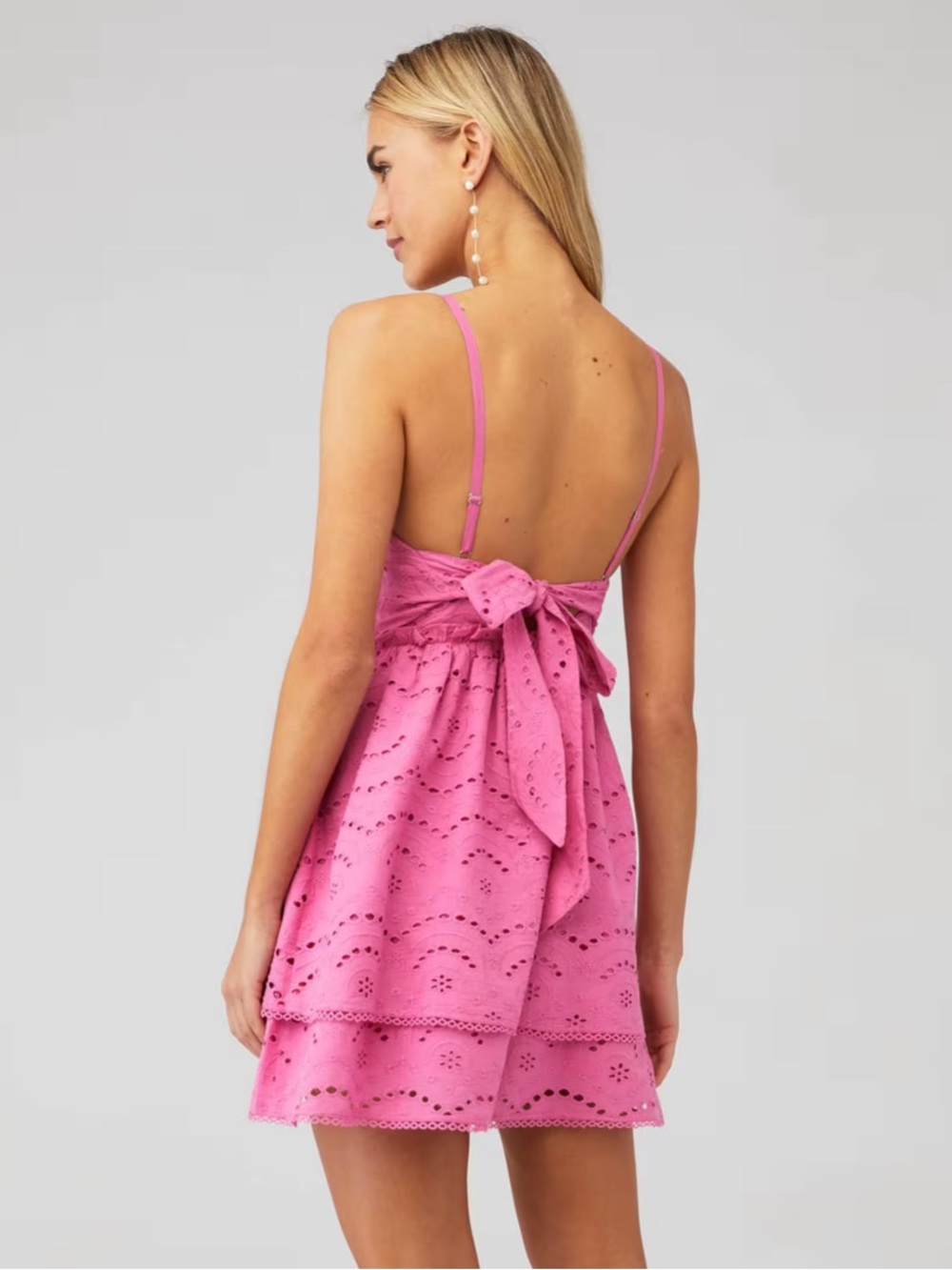 🌻Winston White Pink Francesca Mini Dress Eyelet Lace Tiered Ruffle Size Medium - Picture 4 of 7